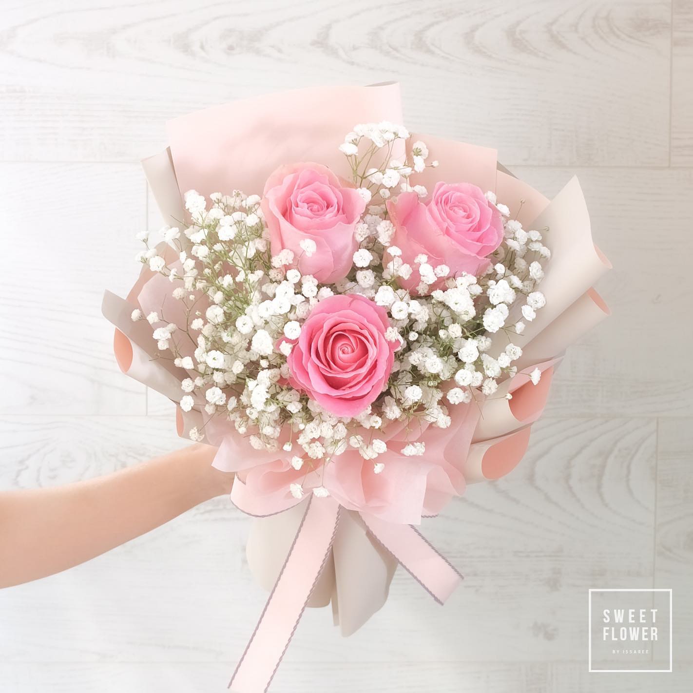 ช่อ พาสเทล หวาน ดอกไม้หลัก กุหลาบ เบบี้บรีธ/ยิปโซ — ผลงานร้านดอกไม้ Sweetflower by Issaree