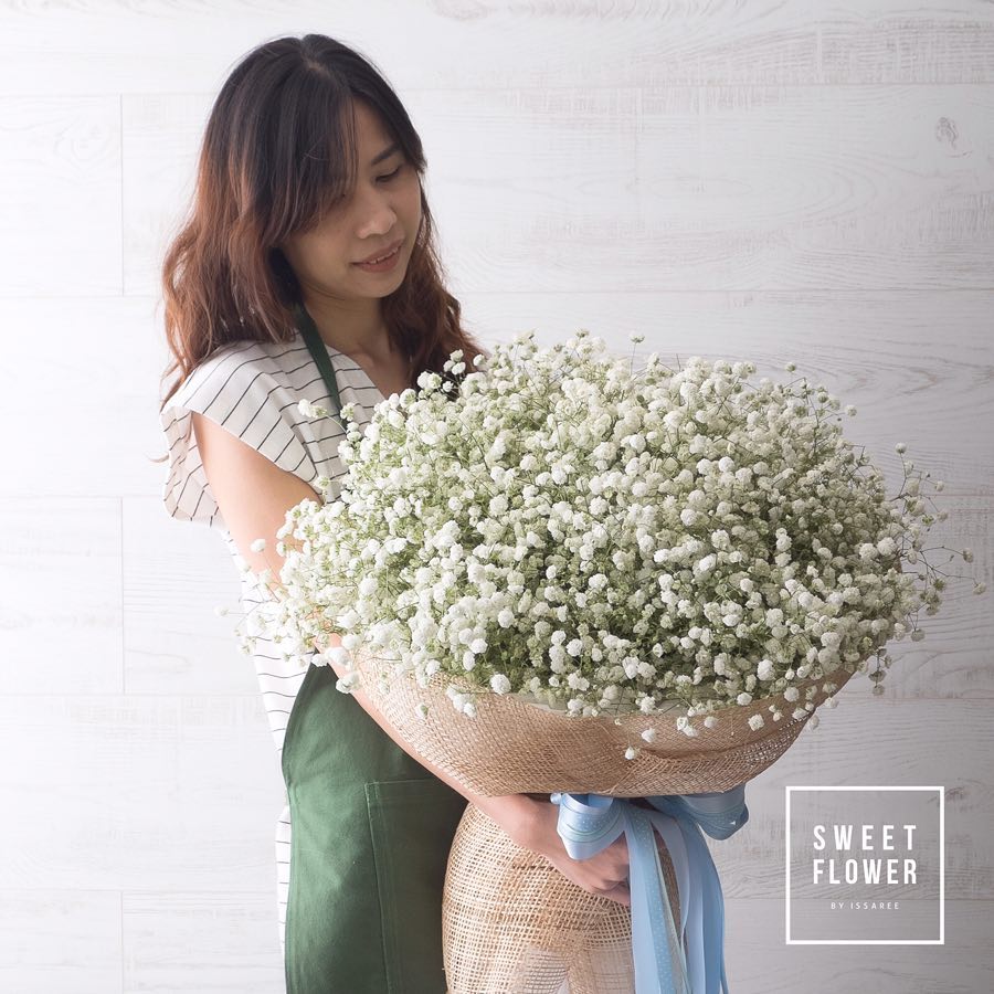 ช่อ ขาว-เขียว หวาน ดอกไม้หลัก เบบี้บรีธ/ยิปโซ — ผลงานร้านดอกไม้ Sweetflower by Issaree