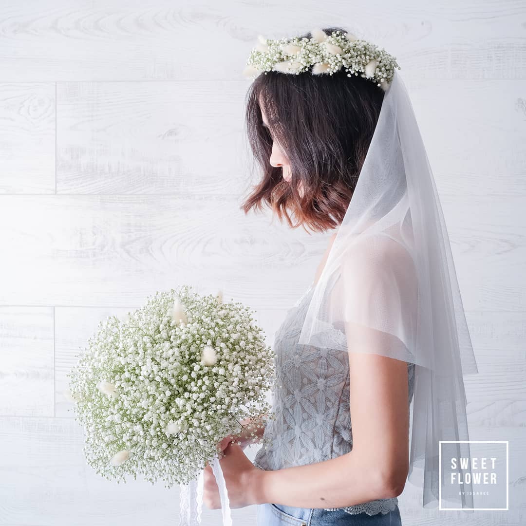 ช่อ ขาว-เขียว หวาน ดอกไม้หลัก เบบี้บรีธ/ยิปโซ — ผลงานร้านดอกไม้ Sweetflower by Issaree
