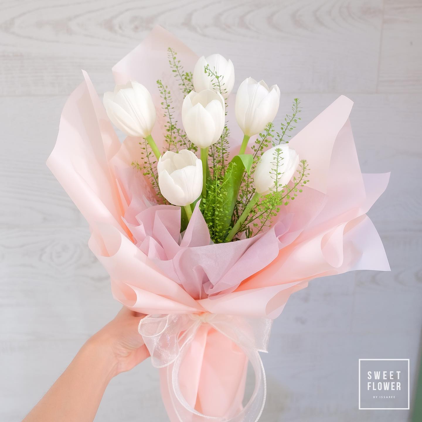 ช่อ พาสเทล หวาน ดอกไม้หลัก ทิวลิป เบบี้บรีธ/ยิปโซ — ผลงานร้านดอกไม้ Sweetflower by Issaree
